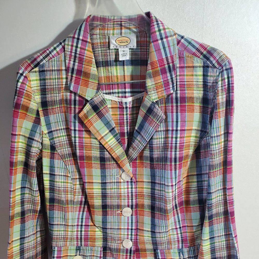 Talbots Petites Blazer, 12P, Multicolor Plaid